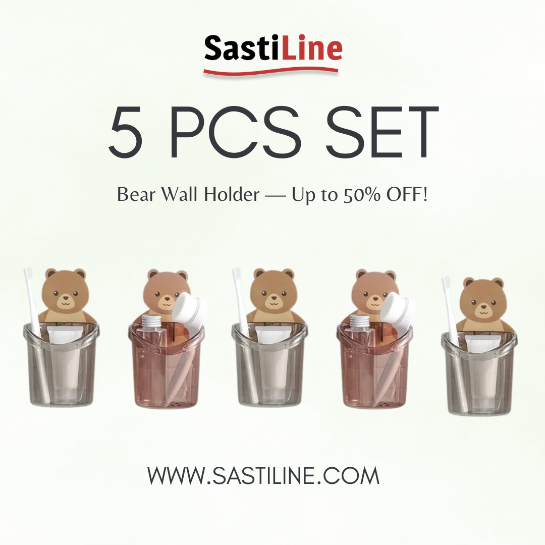 ✨ Cute Bear Wall Holder (3 Pcs Set) | Multi-Use Toothbrush & Storage Cup