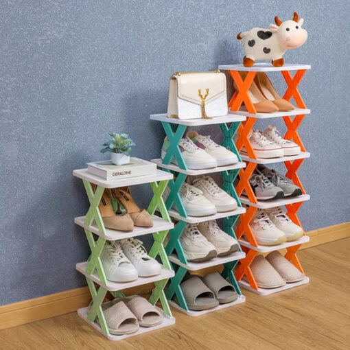 Imported Multilayer Folding Plastic Shoe Rack Organizer with X Shape