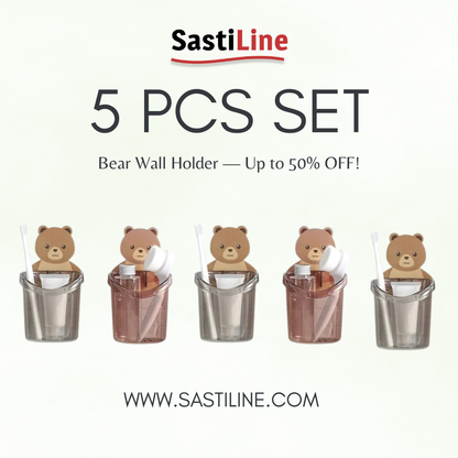✨ Cute Bear Wall Holder (3 Pcs Set) | Multi-Use Toothbrush & Storage Cup