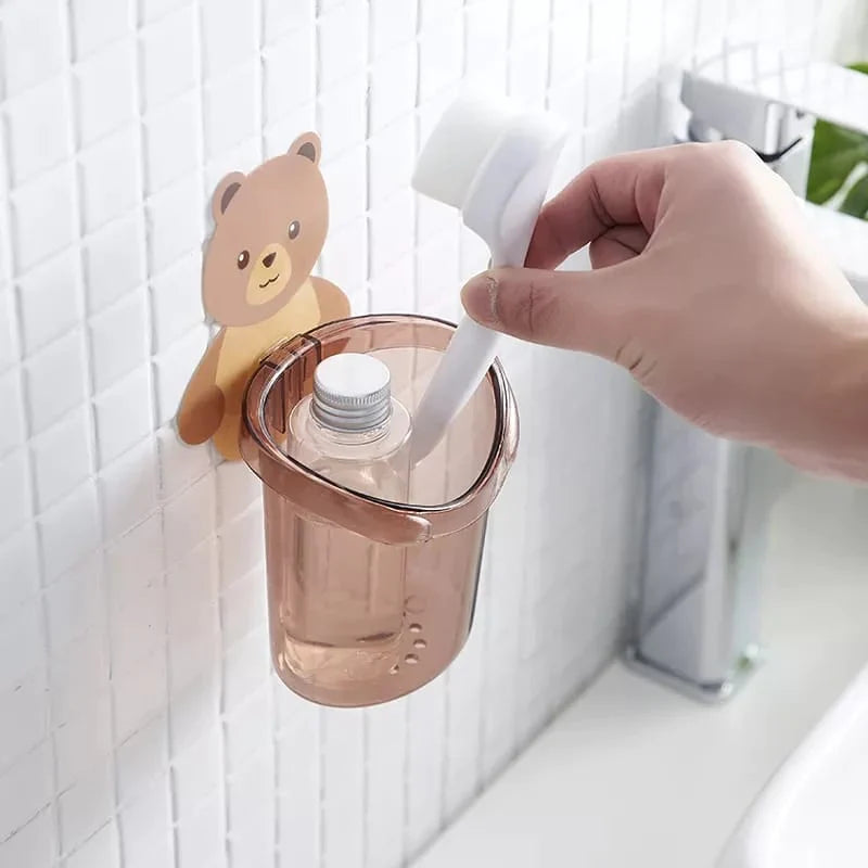 ✨ Cute Bear Wall Holder (3 Pcs Set) | Multi-Use Toothbrush & Storage Cup