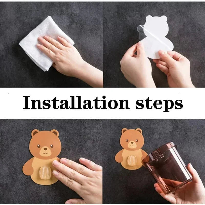 ✨ Cute Bear Wall Holder (3 Pcs Set) | Multi-Use Toothbrush & Storage Cup