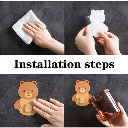 ✨ Cute Bear Wall Holder (3 Pcs Set) | Multi-Use Toothbrush & Storage Cup