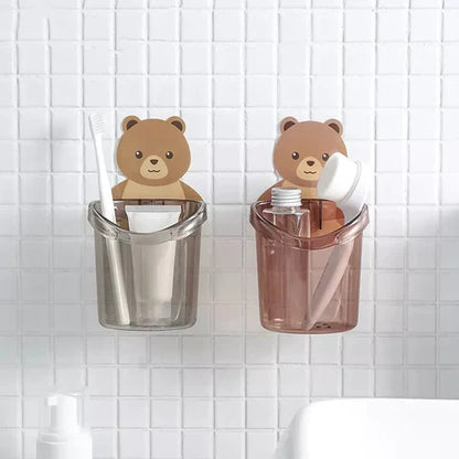 ✨ Cute Bear Wall Holder (3 Pcs Set) | Multi-Use Toothbrush & Storage Cup